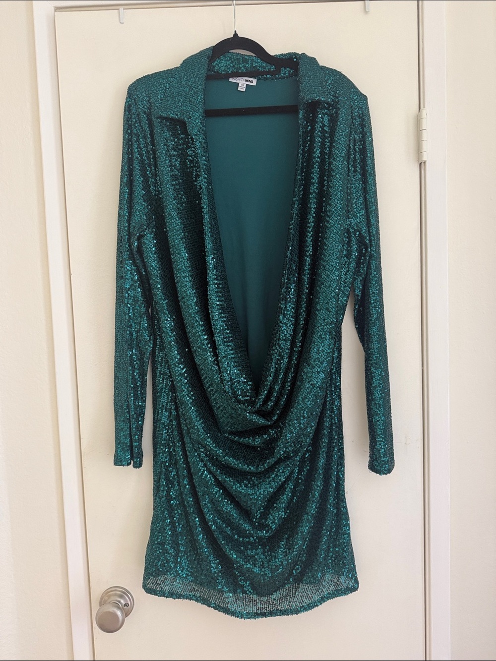 Fashion Nova Teal Green Sequin V-Neck Party Dress size 1X